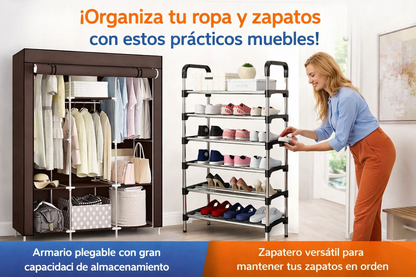 Combo Hogar: Armario Plegable + Zapatero Multinivel