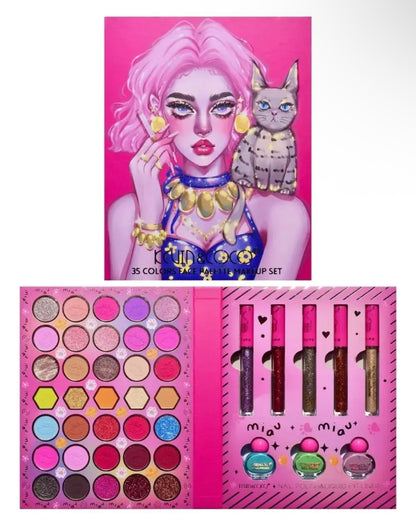 Set KEVIN&COCO Girl & Cat 🐱✨ 43 Piezas | 35 Sombras + 5 Delineadores Glitter + 3 Esmaltes | Pago Contraentrega